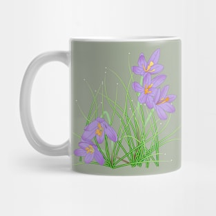 Crocus Flowers on Soft Sage Green Mug